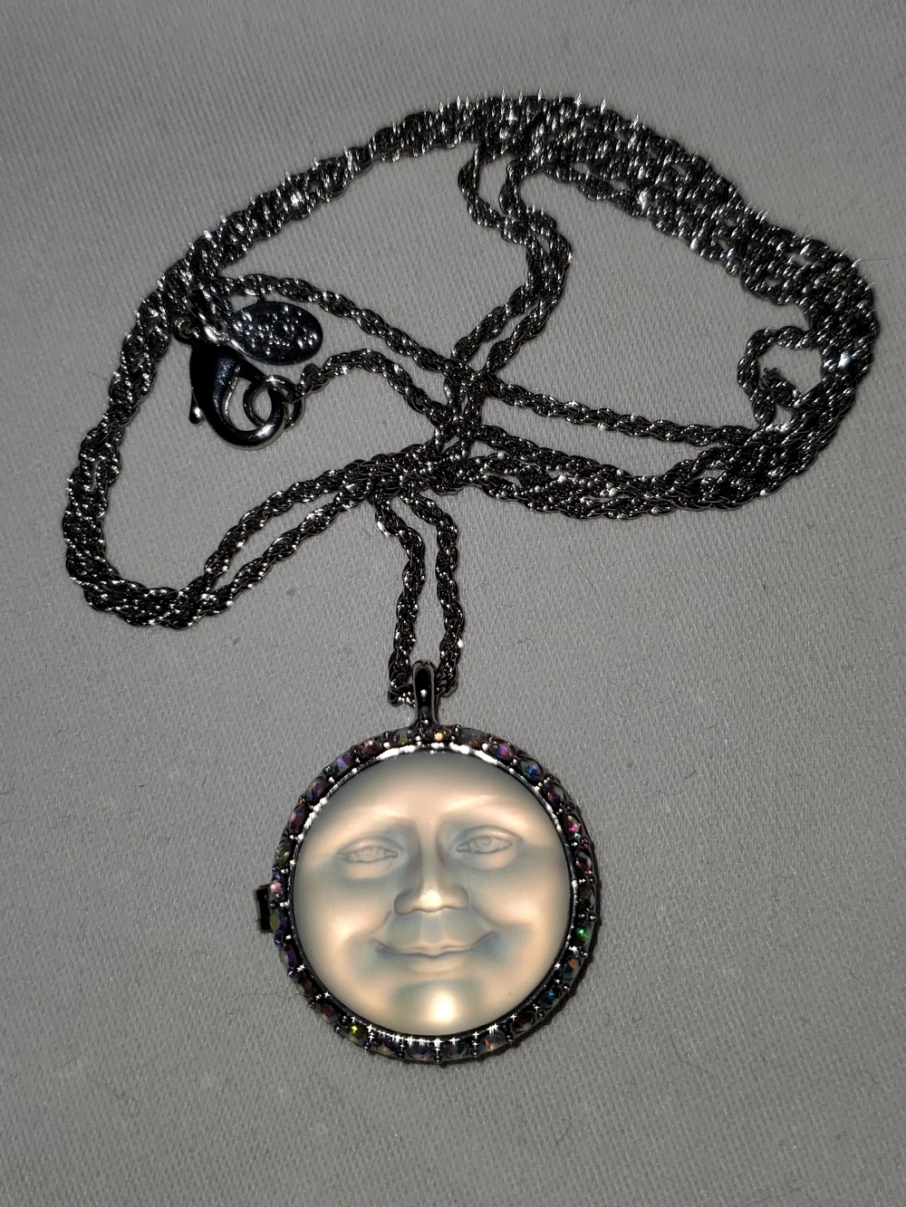Kirks Folly Silver-Tone Moon Face Pendant Necklace - Iridescent Crystal Accent